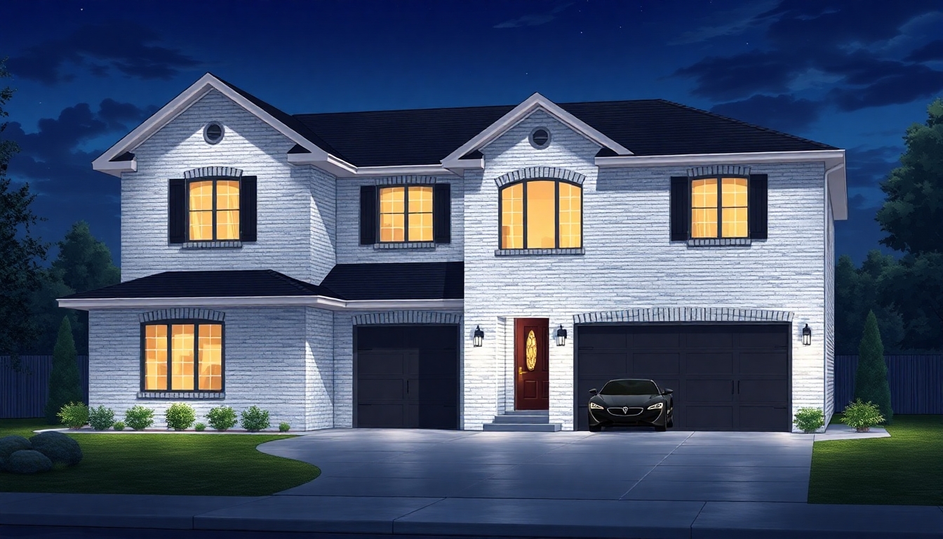 5500 square house, white brick, based in st george utah, black roof, 4 car garge split up with 2, 2 car garages, two stories