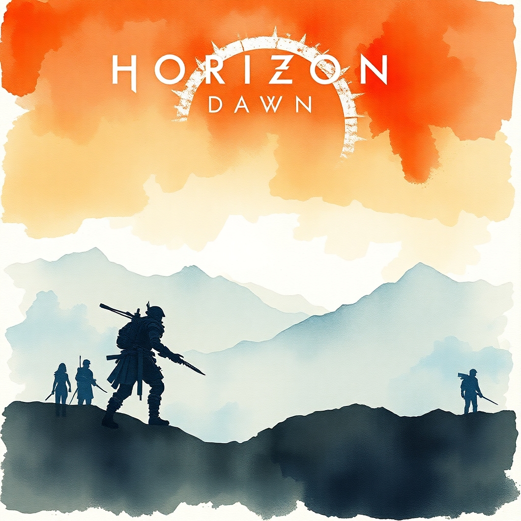 Horizon zero dawn game cover inspired watercolour art heavily featuring aloy