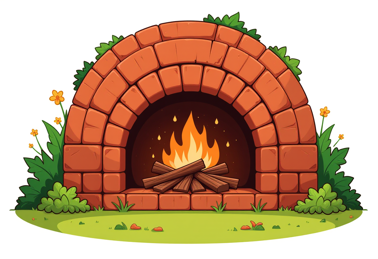 garden brick oven, clipart style illustration