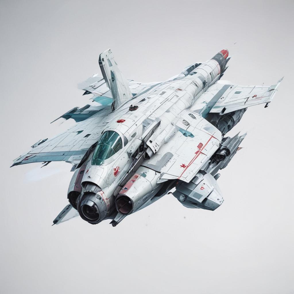 one, MIG 21 style, Robotch, Soviet, Sci-Fi, Space jet fighter, on a white background