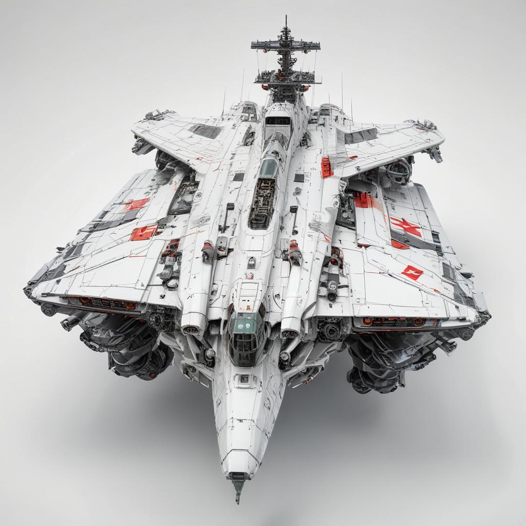 one, ARMD Platform style, Robotch, Soviet, Sci-Fi, Space aircraft carrier, on a white background