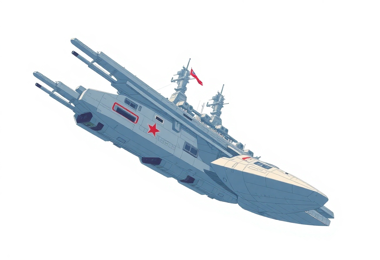 one, Zentraedi style, Soviet, Sci-Fi, space aircraft carrier, on a white background