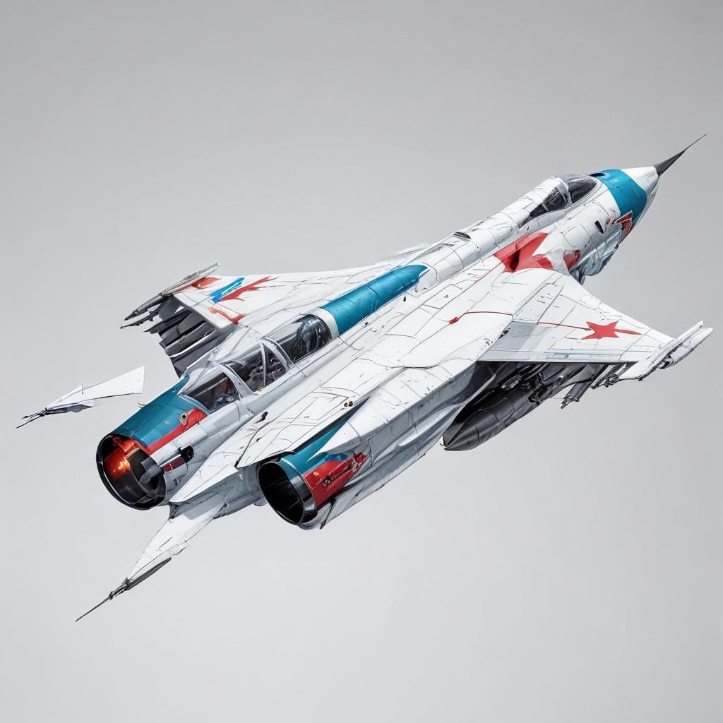 one, MIG 21 style, Robotch, Soviet, Sci-Fi, Space jet fighter, on a white background