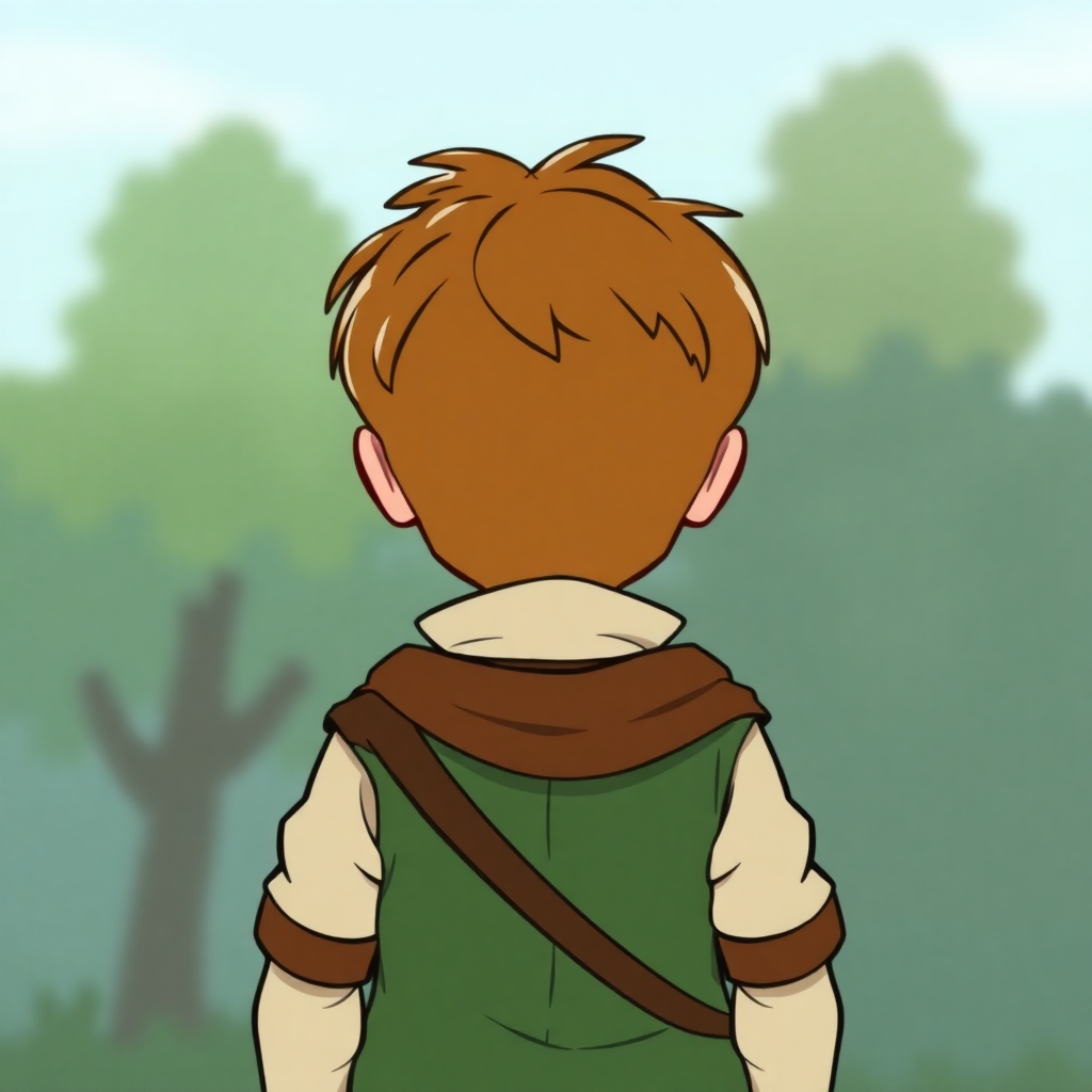 <img alt="a cartoon drawn little boy with brown hair and green eyes at age 11 from behind seeing the back of him.. This is for a children's book so make him cute, innocent and likeable for the reader to look at. I would like images of the same character doing the following: wearing medieval clothing. https://www.imagiyo.com/images/mxkaz6Y5aJ0P/view" src="https://imagiyo.com/generation/images/thumbnails/QLqsVMNanU8knkh_1746156181.webp" />