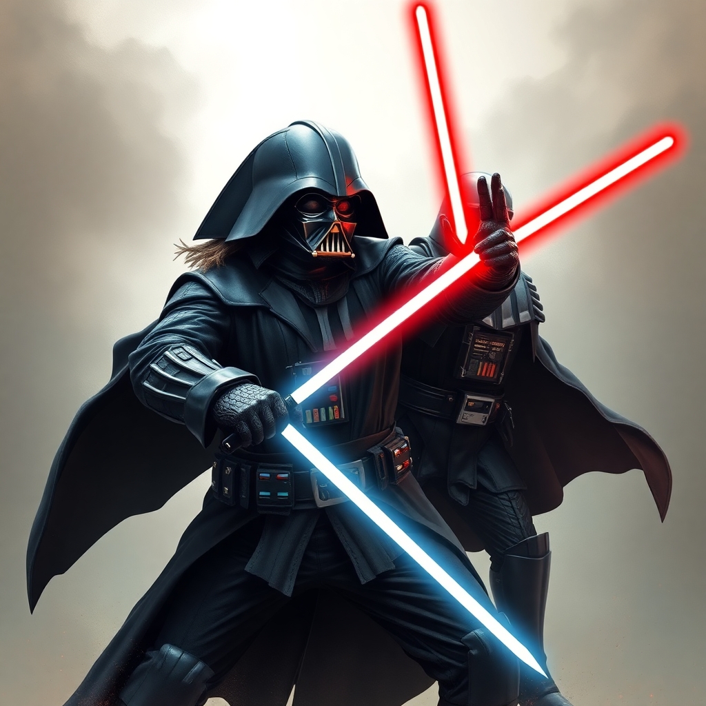 full bodied pirate and darth vader battling