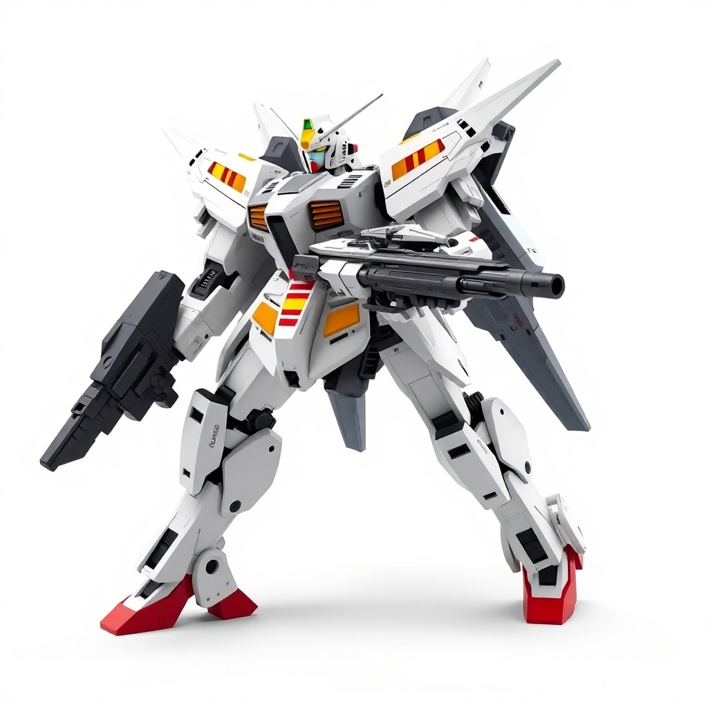 Chinese, Chengdu J-20 style, Macross Valkyrie, Gerwalk Mode, with arms and a gundam style beam rifle,on a white background