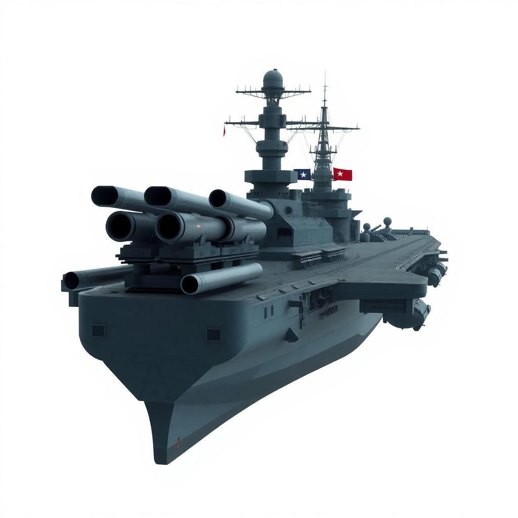 one, Soviet, Sci-Fi, Space aircraft carrier, battleship gun turrets, on a white background