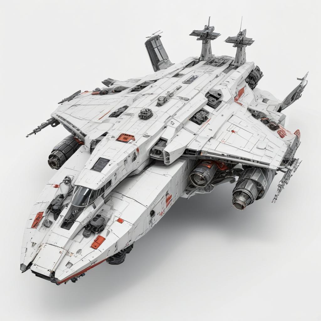 one, ARMD Platform style, Robotch, Soviet, Sci-Fi, Space aircraft carrier, on a white background