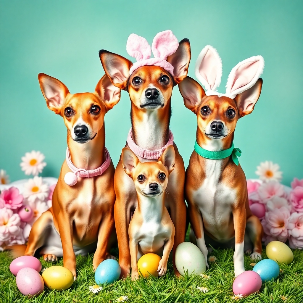 Easter themed dog photo with 2 Saluki's and a Chihuahua