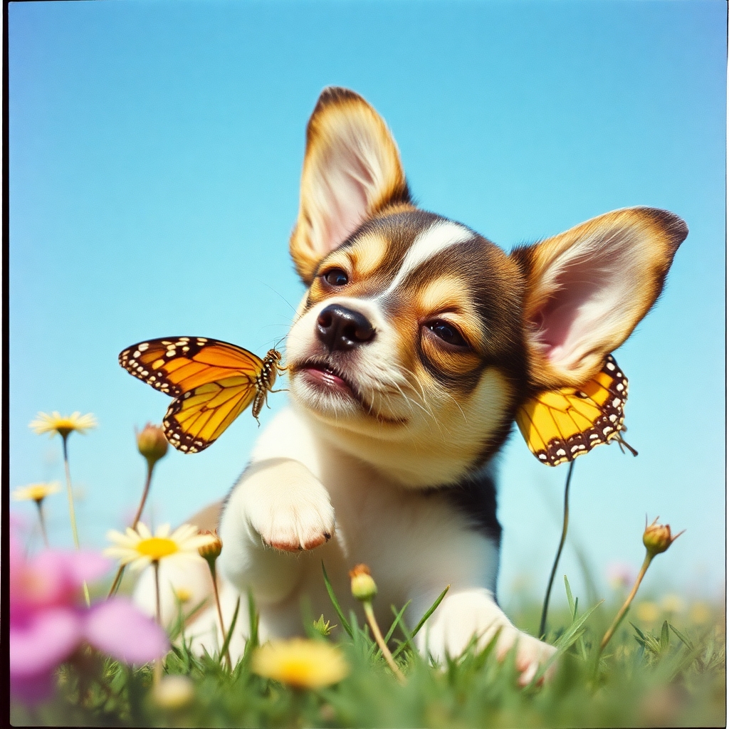 Puppy chacing Butterfly