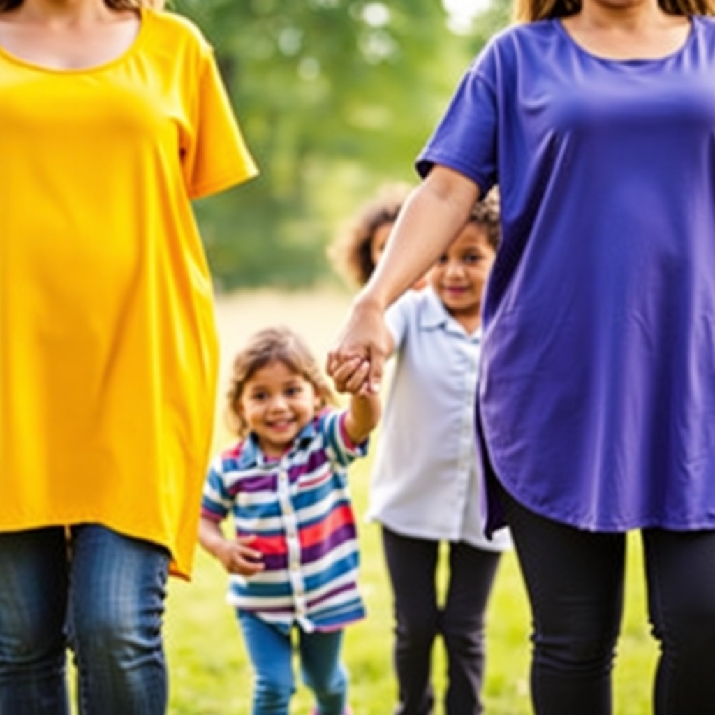 A group of single mom's holding their children’s hand