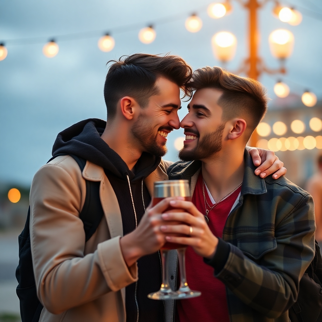 two college gay men in love and on a date