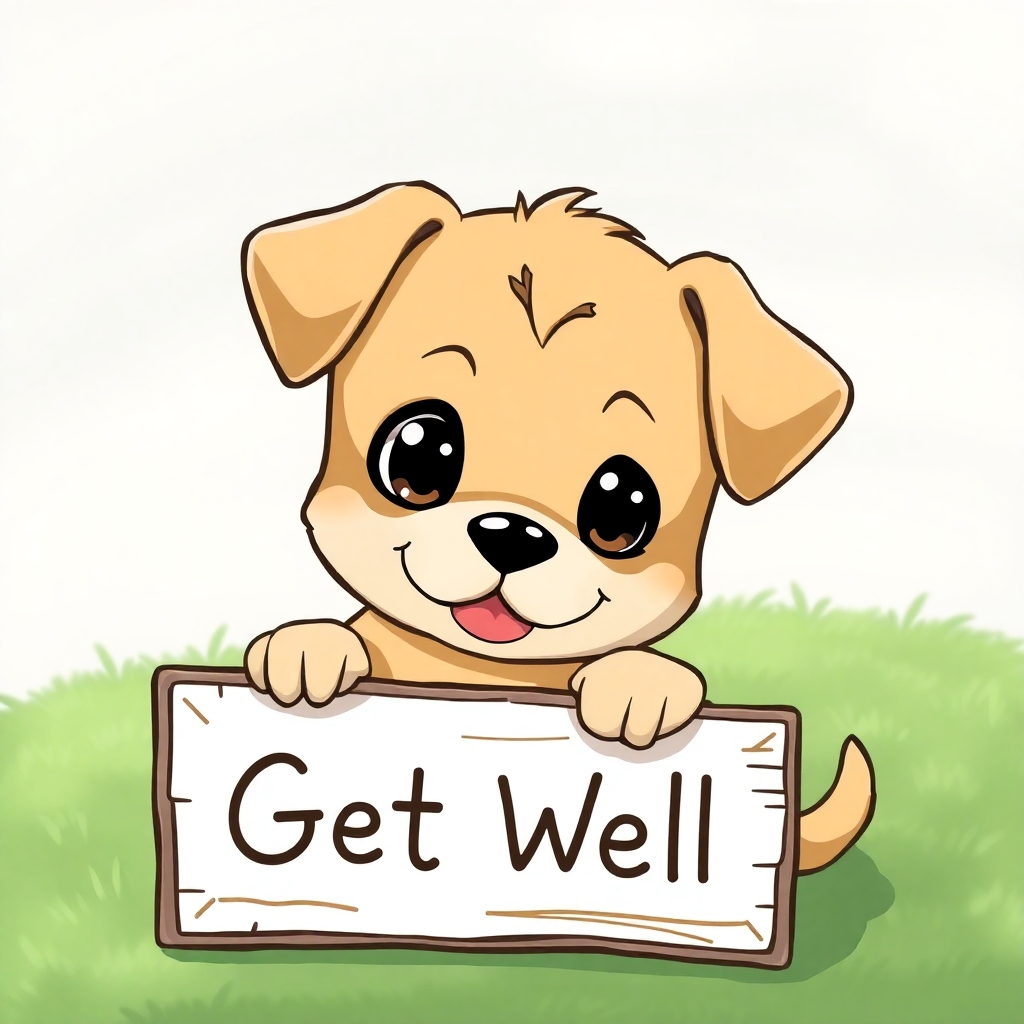 Puppy with sign that says "Get Well"