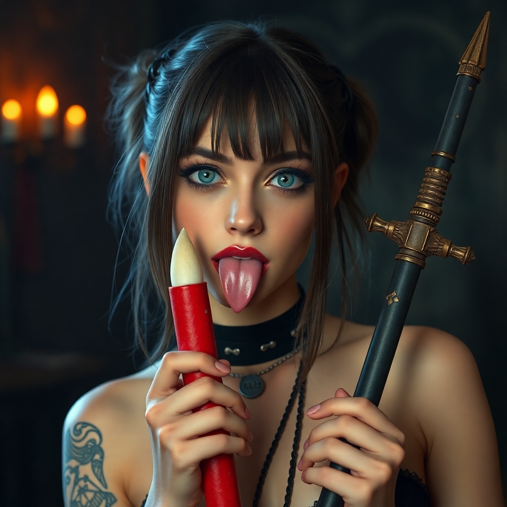 Goth girl with a huge dildo