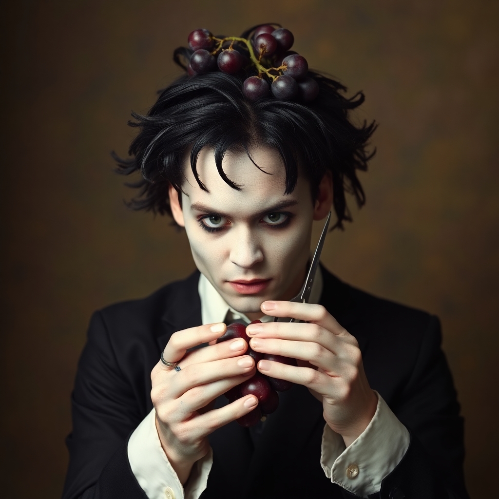 edward scissorhands mindful eating a grape johnny depp has scissors for hands white face tim burton style