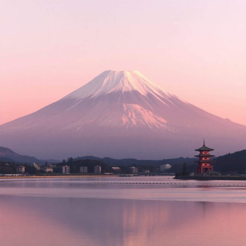 A Sceneric Image of Mount Fuji (in Pinkish tint)