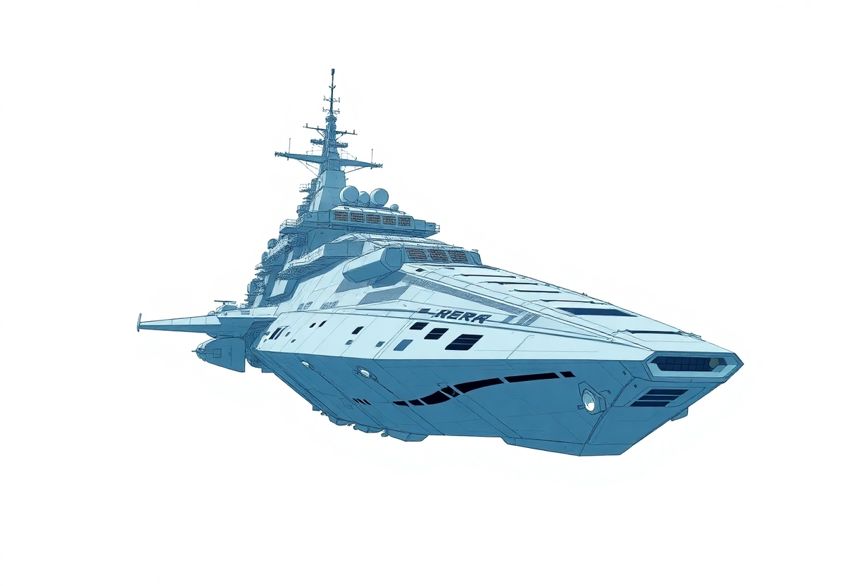 one, Zentraedi style, Soviet, Sci-Fi, space aircraft carrier, on a white background