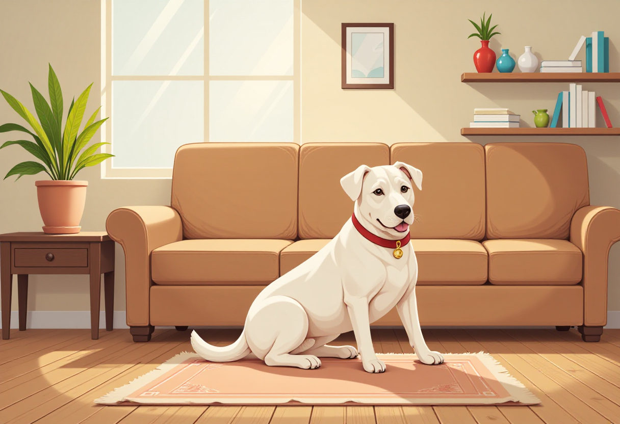 dog at home, clipart style illustration