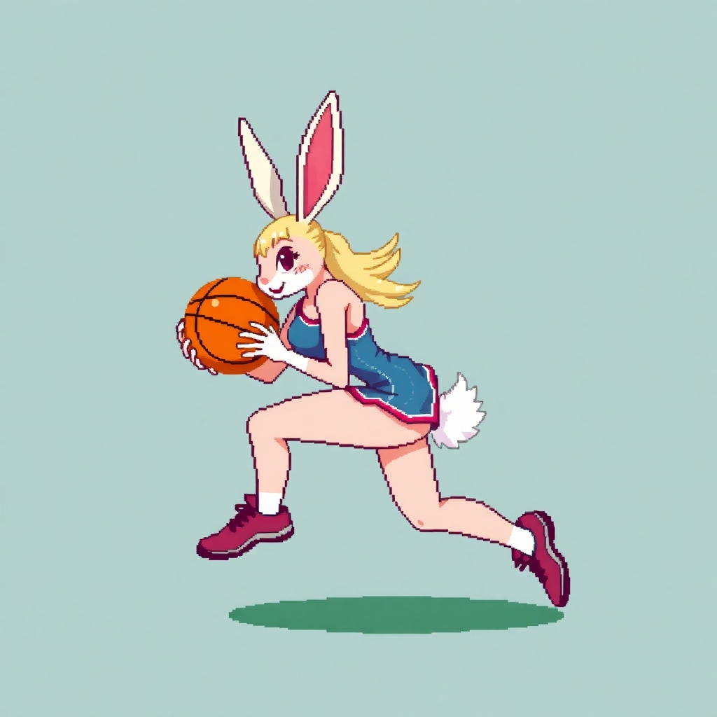 a sexy lady rabbit playing basketball