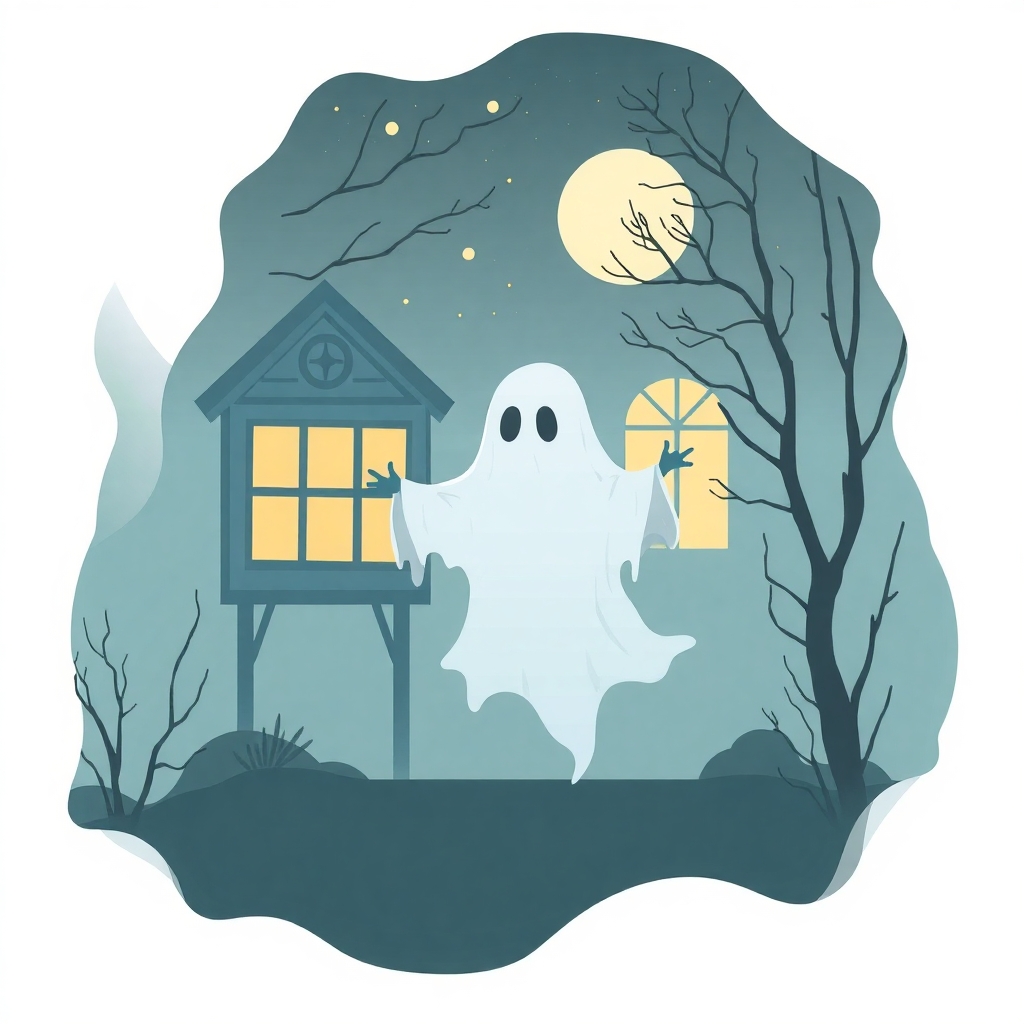ghost, modern flat vector illustration, full scene, editorial style