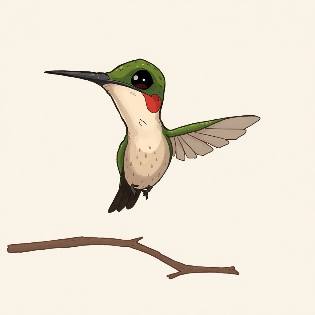 a cartoon drawing of a very sickly, very skinny and extremely sad hummingbird.
