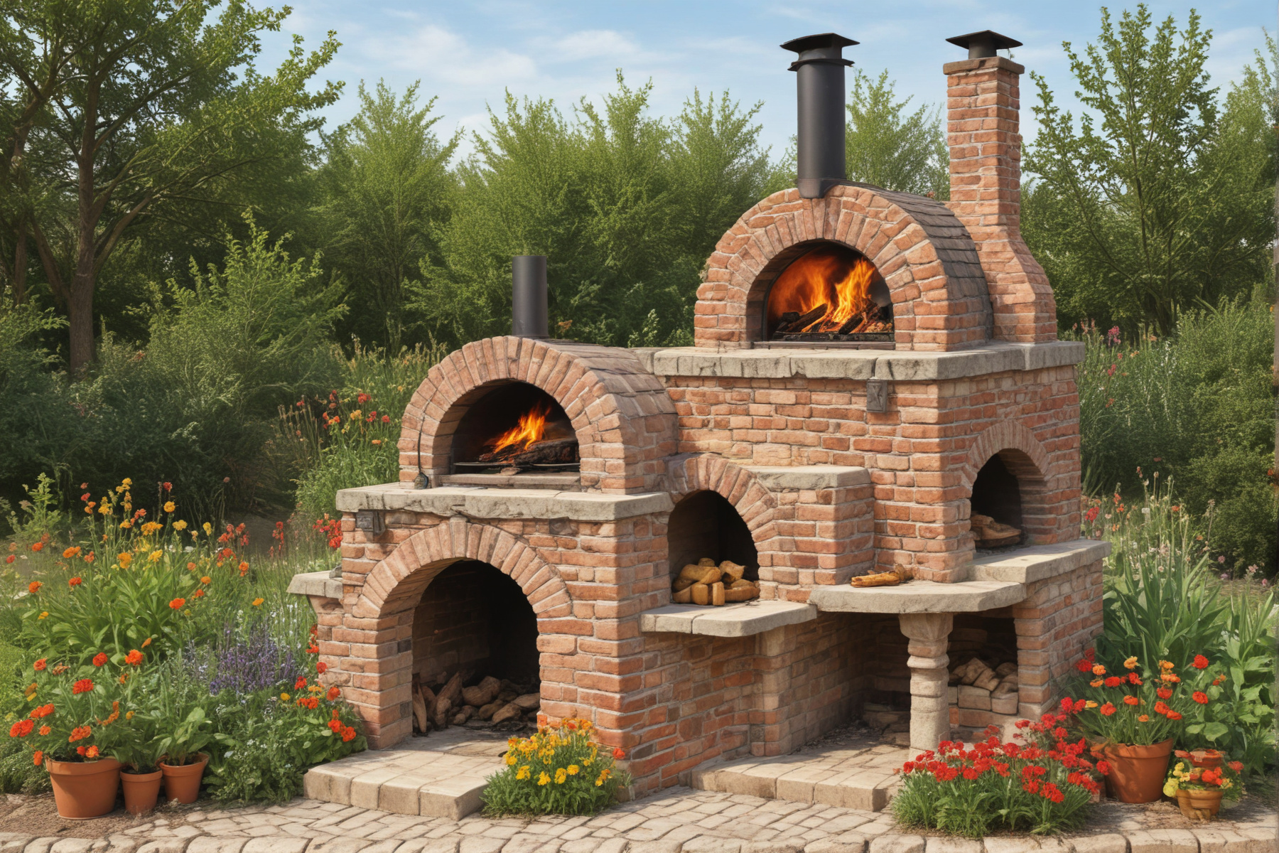 garden brick oven, clipart style illustration