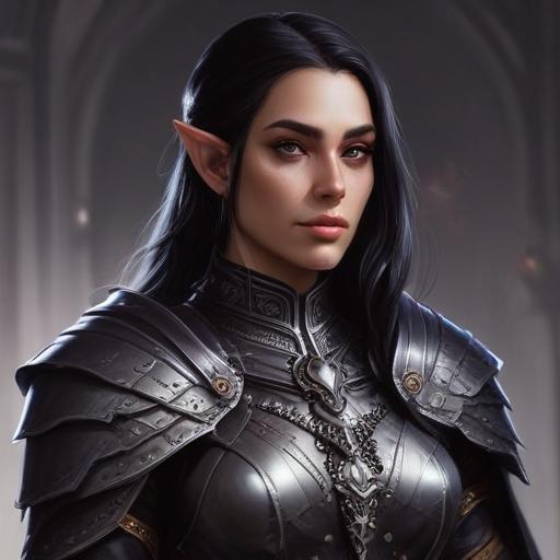 A 5E dnd character who is a half-elf cleric and warlock sworn to the mother of shadows. She wears chainmail, is slightly androgynous, and has a ghostly raven familiar.