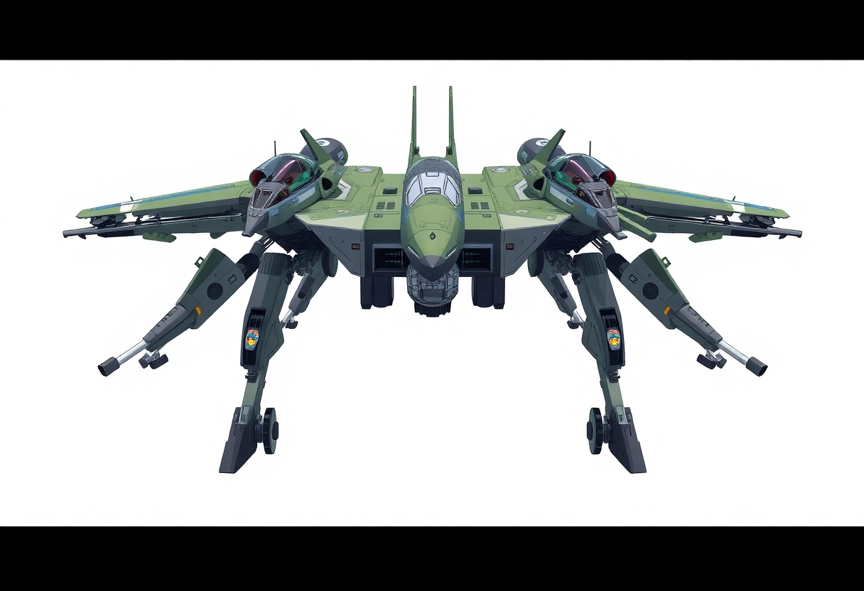 Chinese, Chengdu J-20 style, anime, laterally symmetrical, Macross Valkyrie, Gerwalk Mode, with arms & GU-11 Gun Pod,on a white background. No Multiple cockpits, no deformed legs
