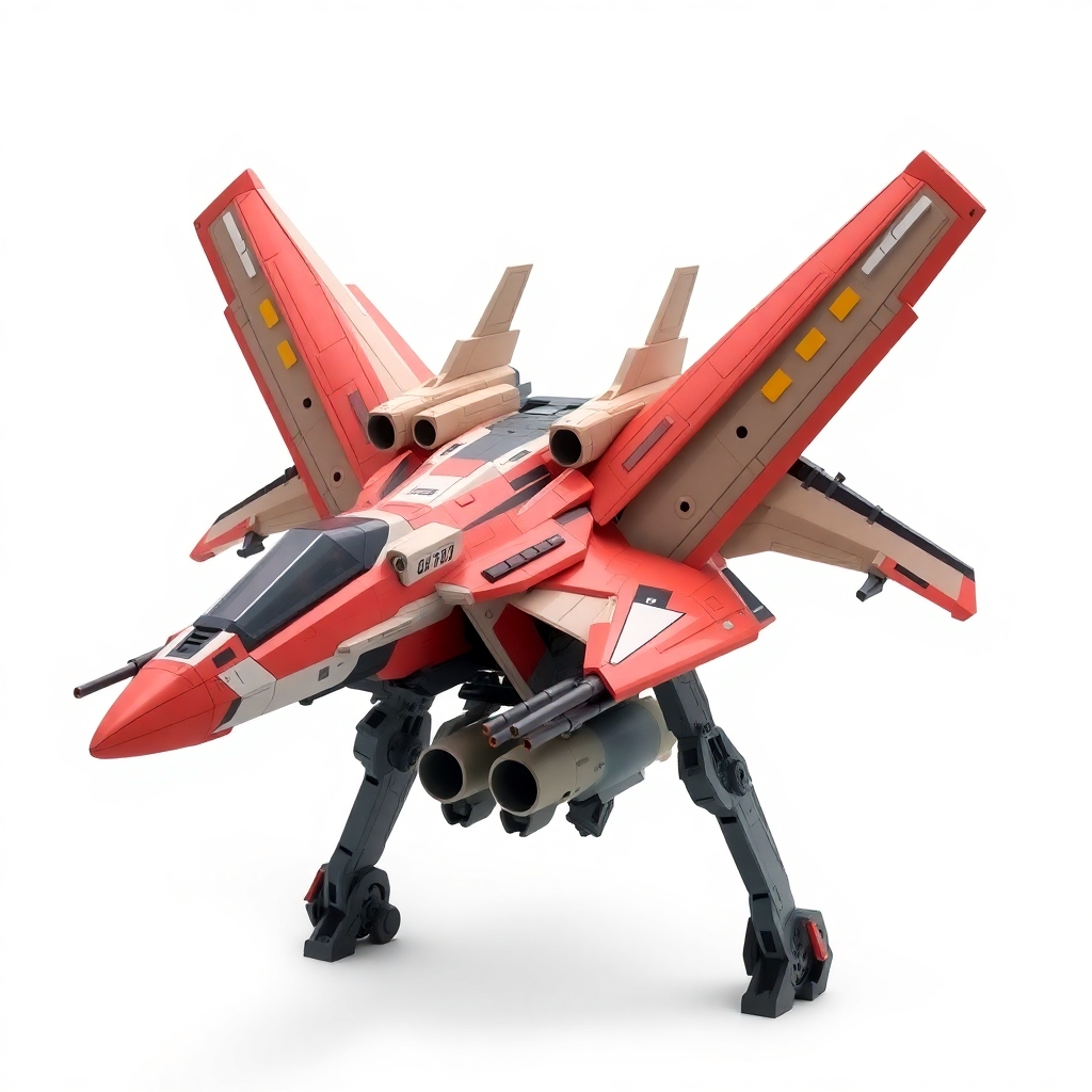 Chinese, Chengdu J-20 style, laterally symmetrical, Macross Valkyrie, Gerwalk Mode, with arms & GU-11 Gun Pod,on a white background