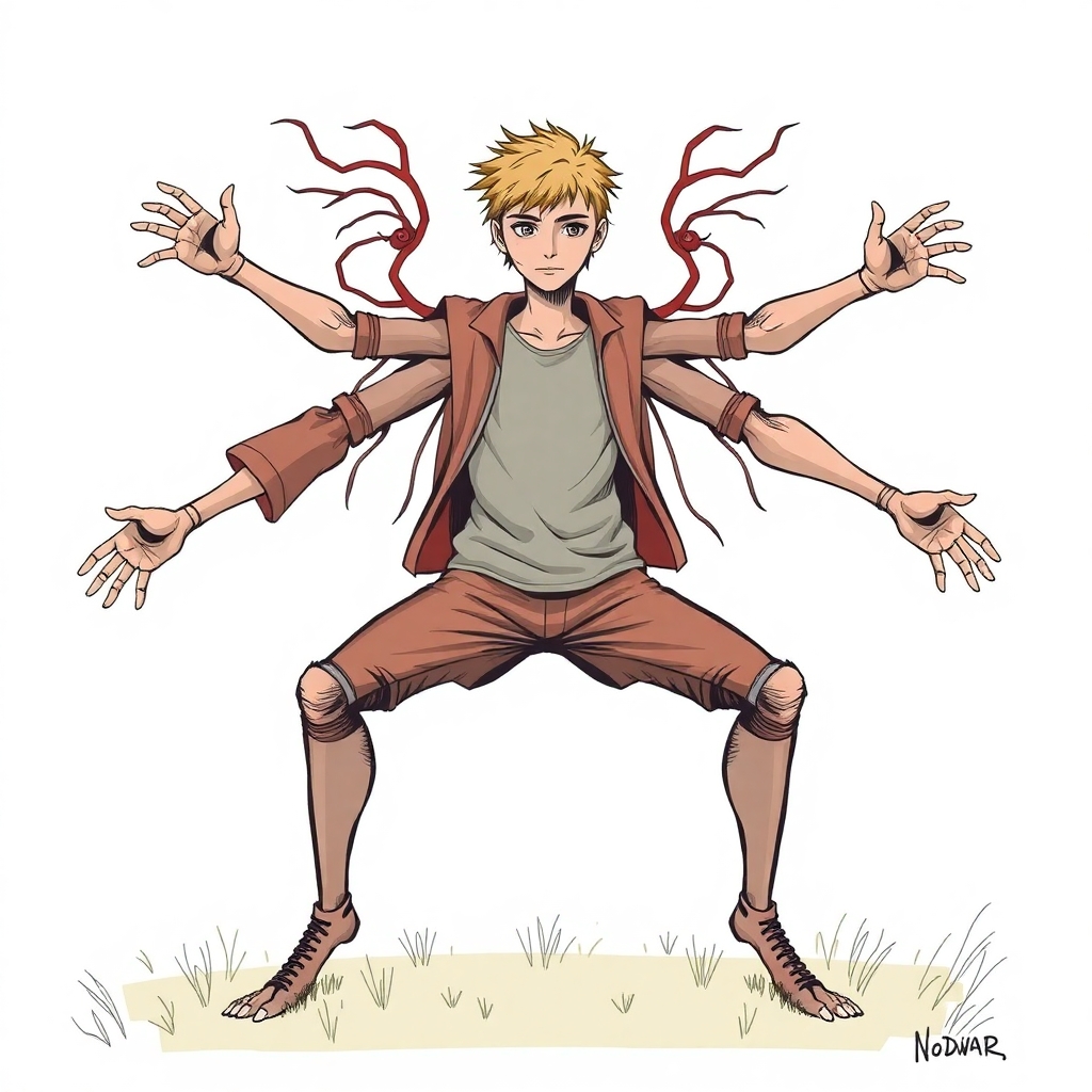 Create a six armed teenager with four legs