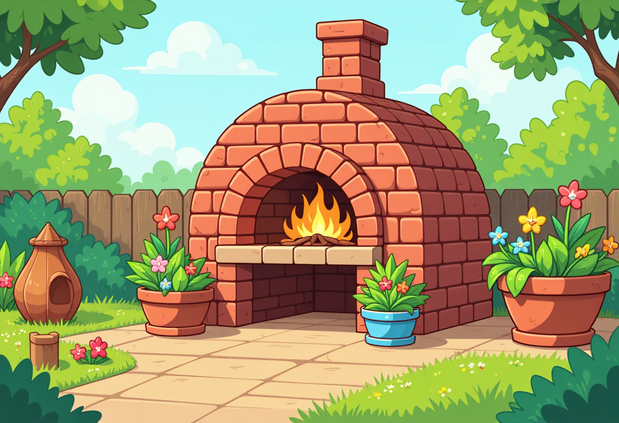 garden brick oven, clipart style illustration