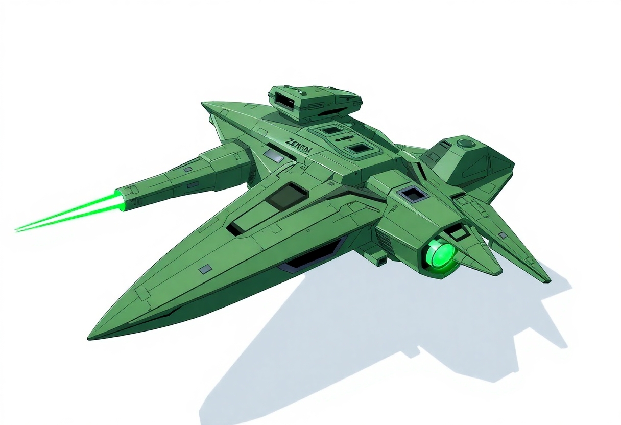 Green Zentran Space Battlecruiser on a white background