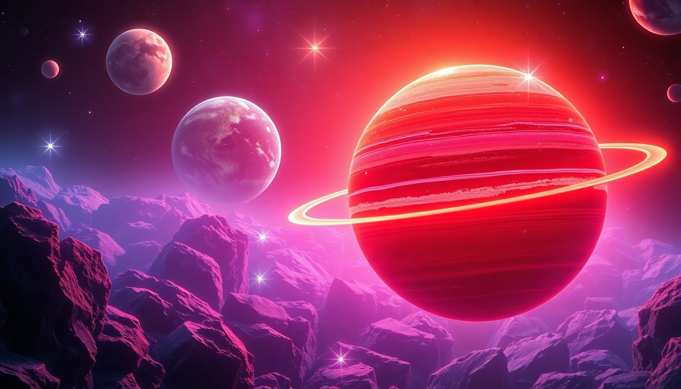 create a universe of planets including planets with bands made of different crystals