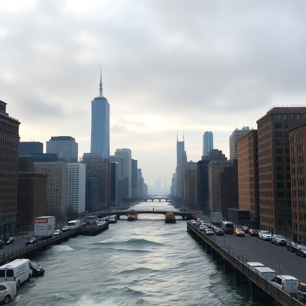 New York city after a 200 meter sunami wave