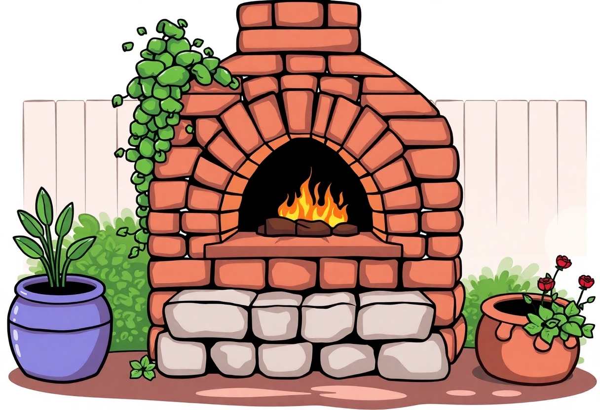 garden brick oven, clipart style illustration