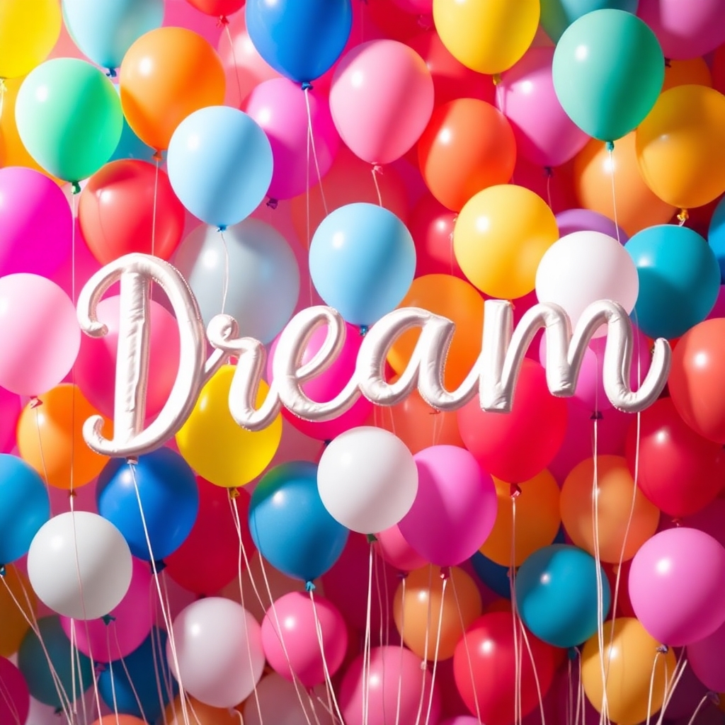 Dream written on a background of colorful balloons