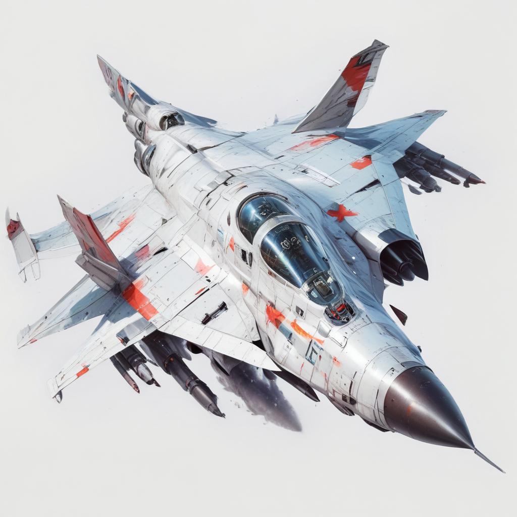 one, MIG 21 style, Robotch, Soviet, Sci-Fi, Space jet fighter, on a white background