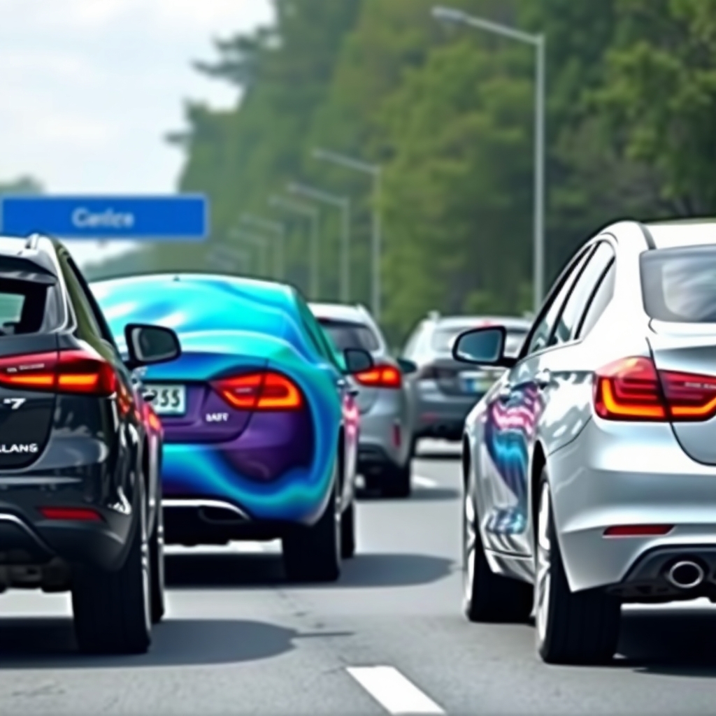 CARS THAT LOOK LIKE "JARS OF JELLY" ON A HIGHWAY IN TRAFFIC