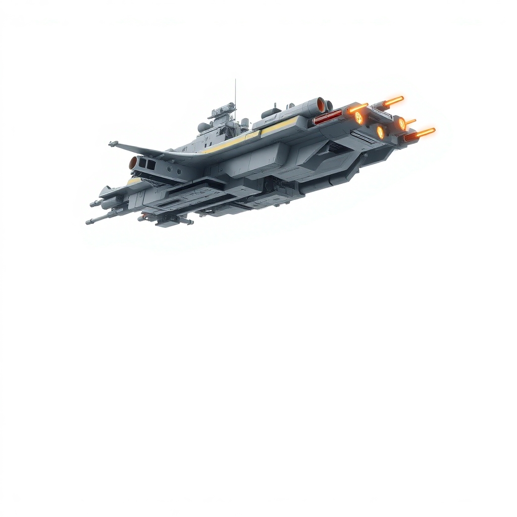 one, ARMD Platform style, Robotch, Soviet, Sci-Fi, Space aircraft carrier, on a white background