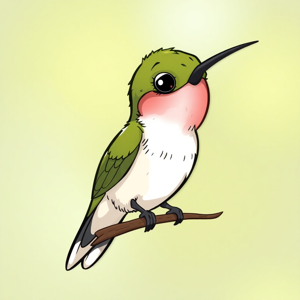 a cartoon drawing of a sick looking, skinny and sad hummingbird.