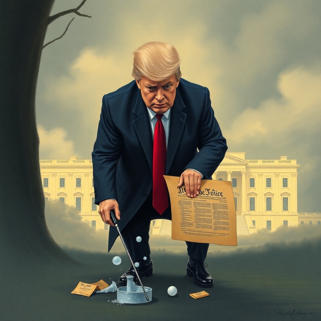 Donald trump pissing on the constitution