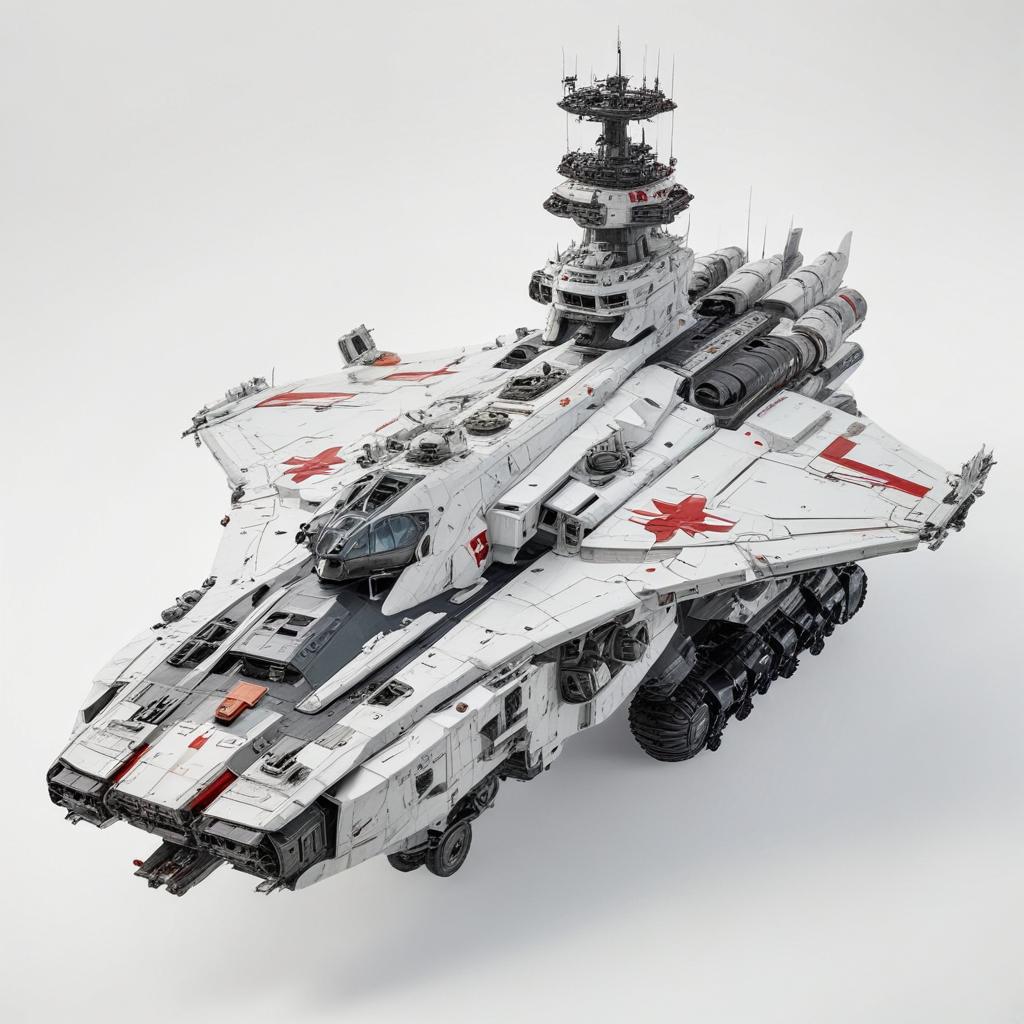 one, ARMD Platform style, Robotch, Soviet, Sci-Fi, Space aircraft carrier, on a white background