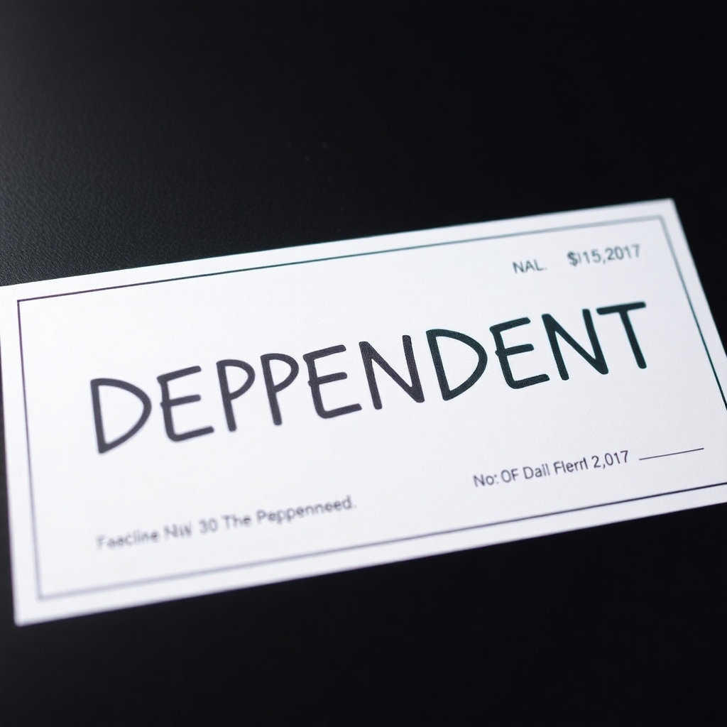 A paycheck with "DEPENDENT" stamped on it