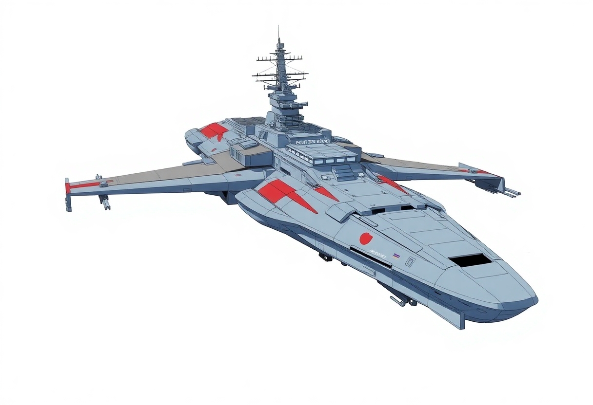 one, Zentraedi style, Soviet, Sci-Fi, space aircraft carrier, on a white background