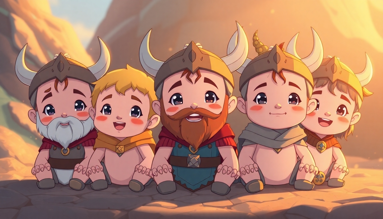 A group of baby vikings, looking cute and innocent.