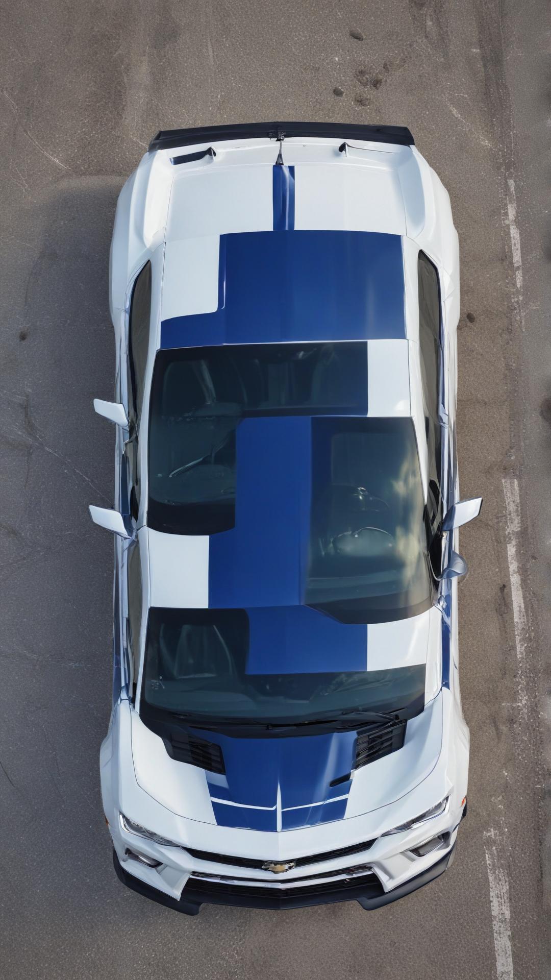 2016 Chevrolet Camaro white with blue racing stripes