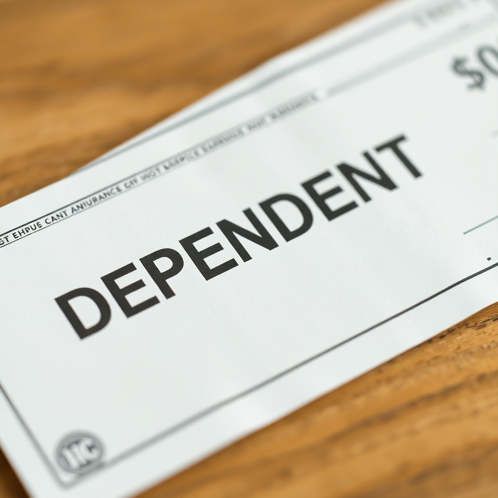 A paycheck with "DEPENDENT" stamped on it for life insurance
