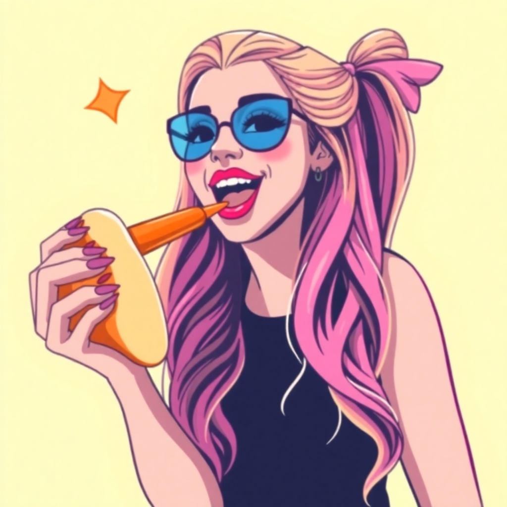 create a picture of Alexa bliss eating a hot dog