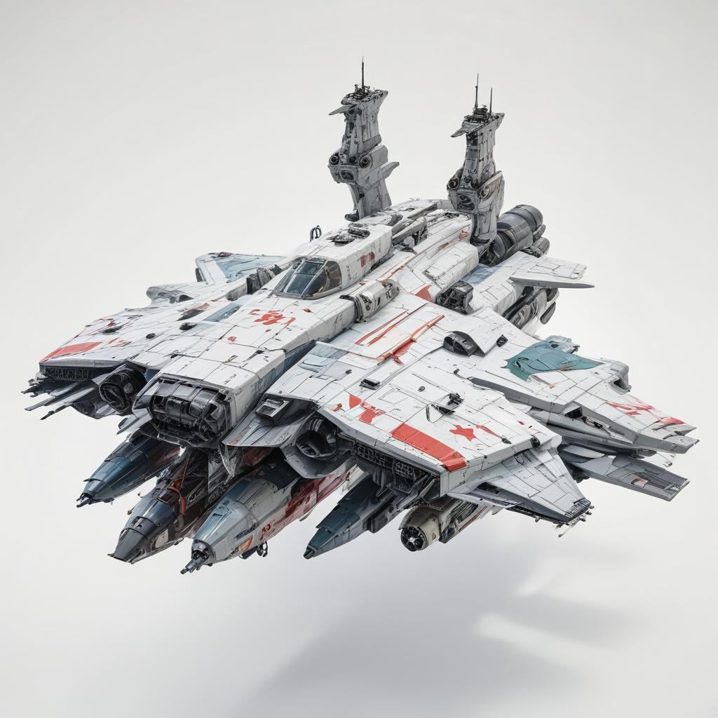 one, ARMD Platform style, Macross Style, Soviet, Sci-Fi, space aircraft carrier, on a white background