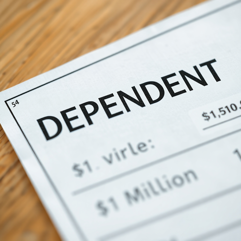 A paycheck with "DEPENDENT" stamped on it for life insurance, have it with a value of 1 million dollars